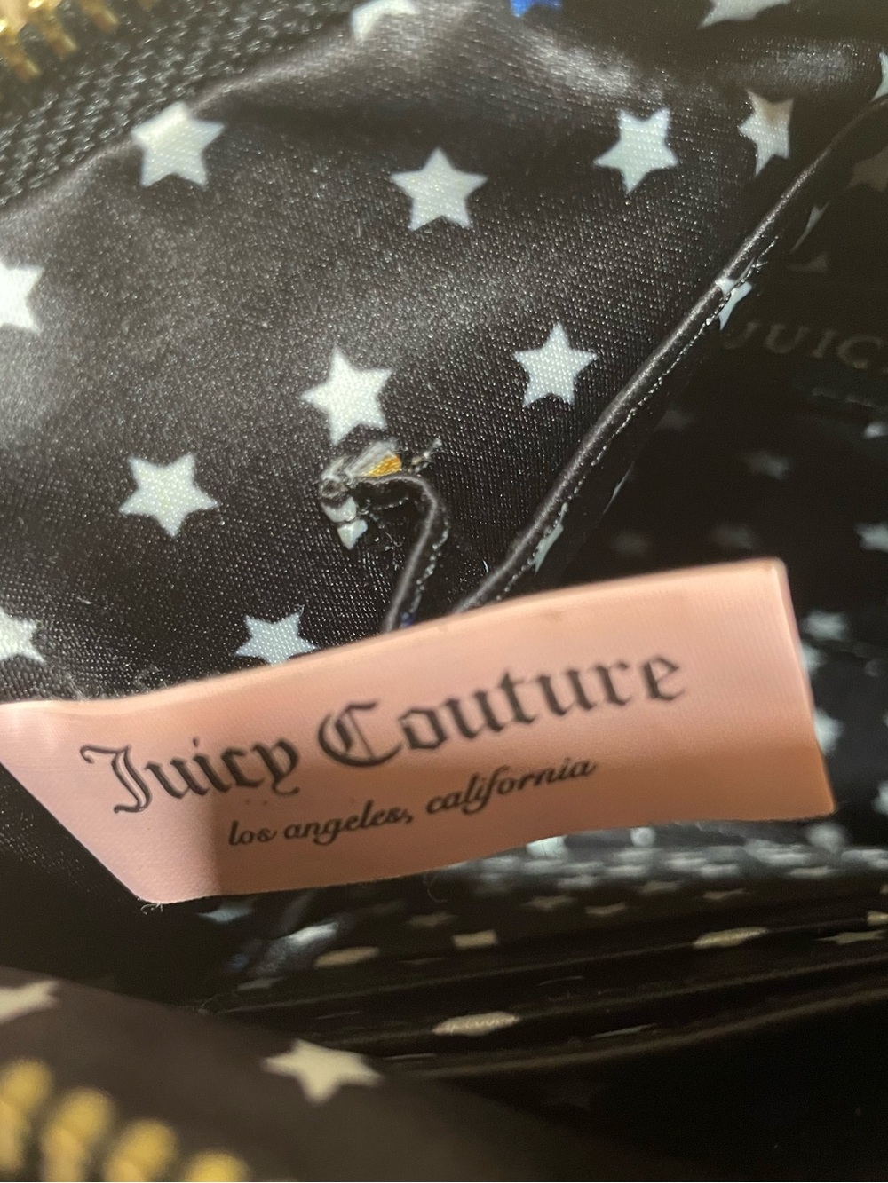 Juicy Couture Black 100% Goat Leather Wristlet with Metallic Stars EUC - Picture 10 of 10